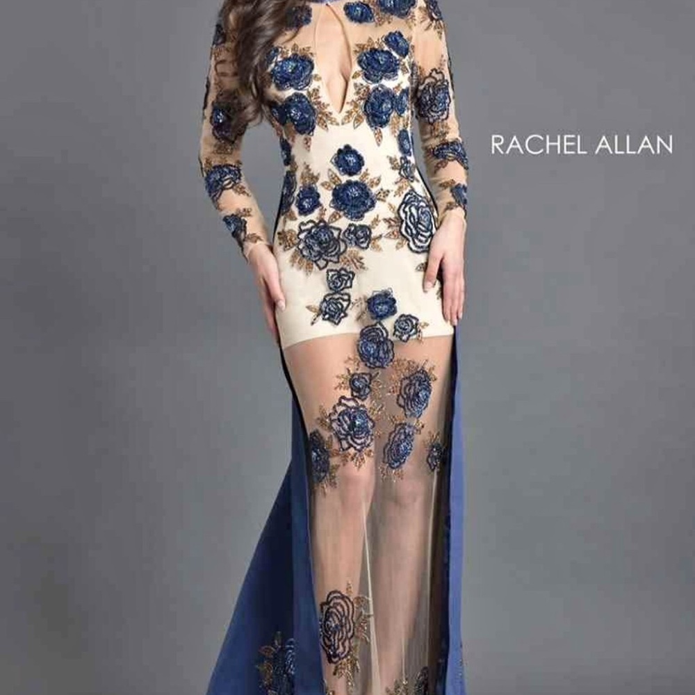 Rachel Allan Navy and Nude Floral Long Sleeve Dress